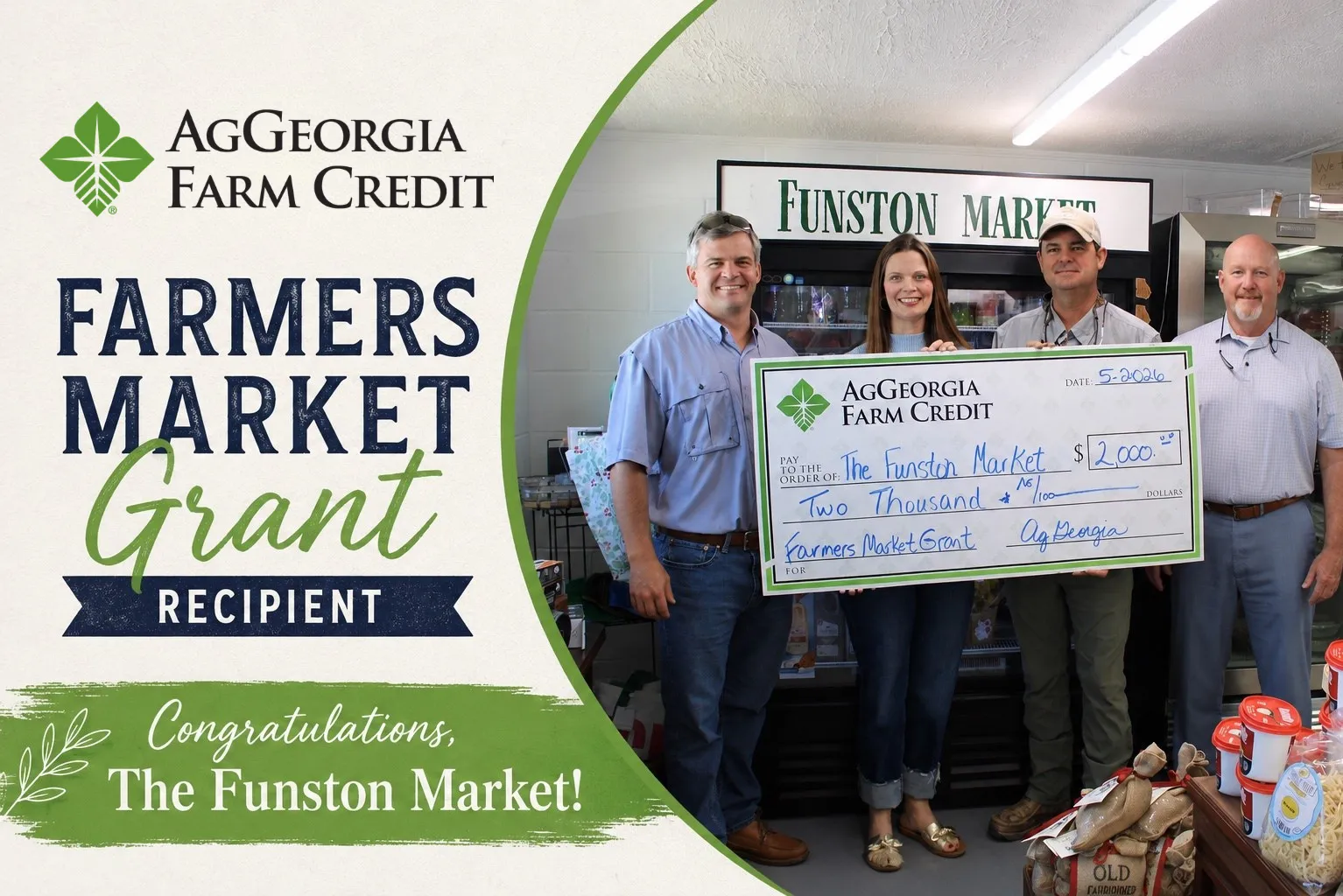 AgGeorgia Farm Credit Presenting Farmers Market Grant Check to Funston Market