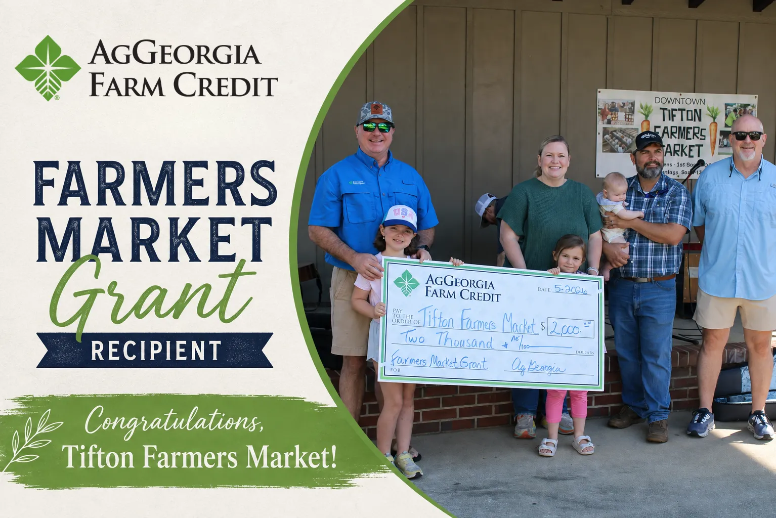 AgGeorgia Farm Credit Presenting Farmers Market Grant Check to Tifton Farmers Market