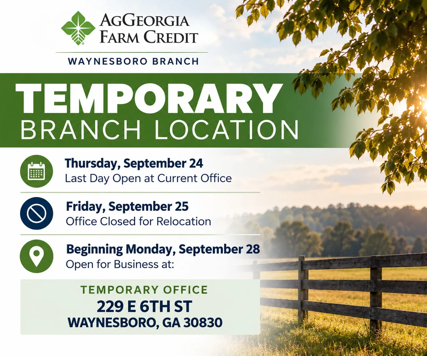 AgGeorgia Waynesboro office temporary relocation
